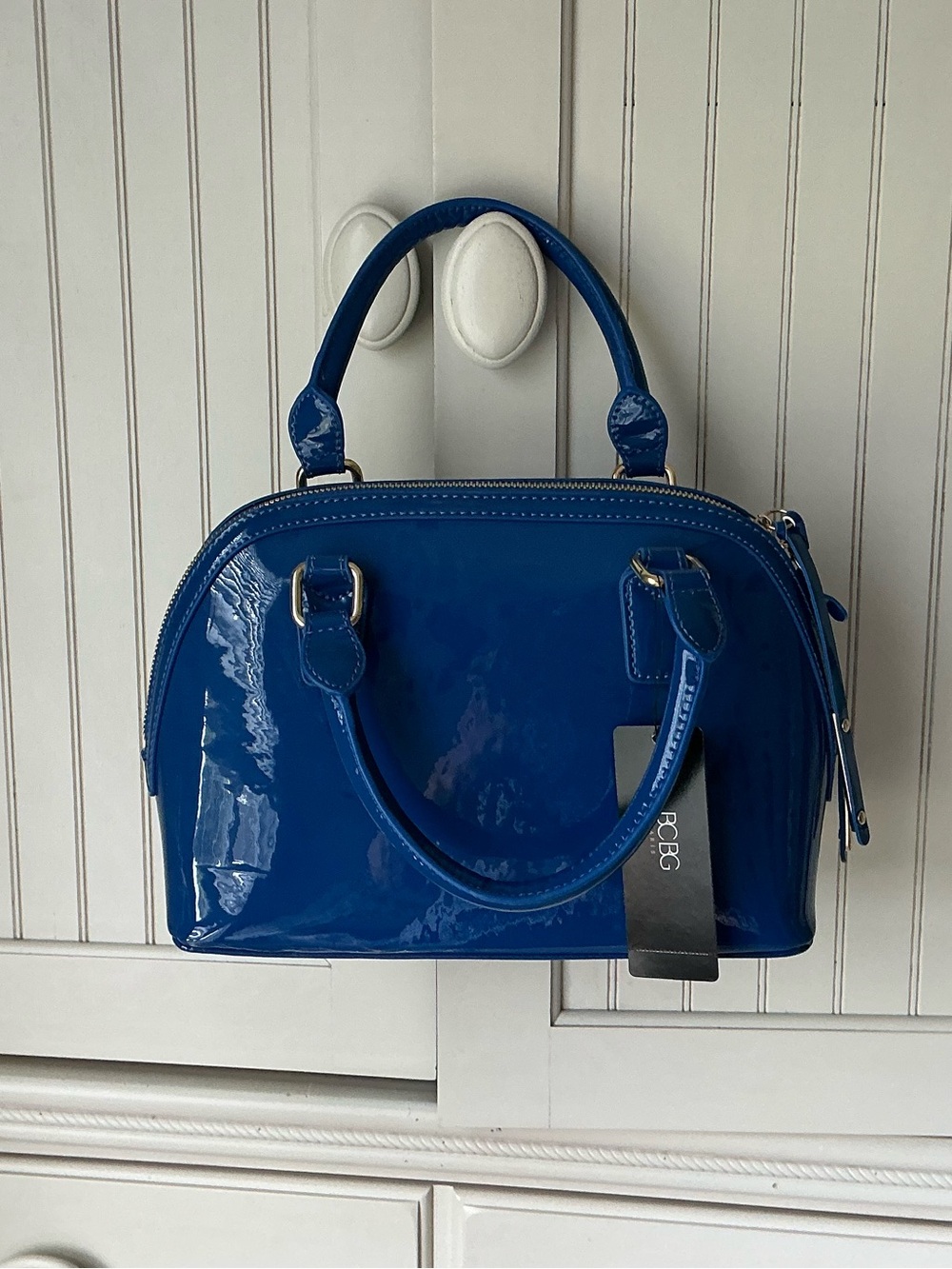 NWT BCBG Bright Blue Patent Small Dome Satchel Handbag 💄